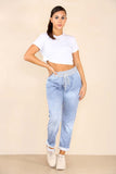 Light Denim Italian Plain Drawstring Cotton Joggers For Women 14 - Dropwear