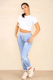 Italian Plain Drawstring Cotton Joggers For Women  - Dropwear