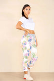White Plus Size Italian Aboriginal Print Drawstring Cotton Joggers For Women 18 - Dropwear