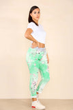 Lime Green Plus Sise Italian Floral Print Drawstring Cotton Joggers For Women 18 - Dropwear