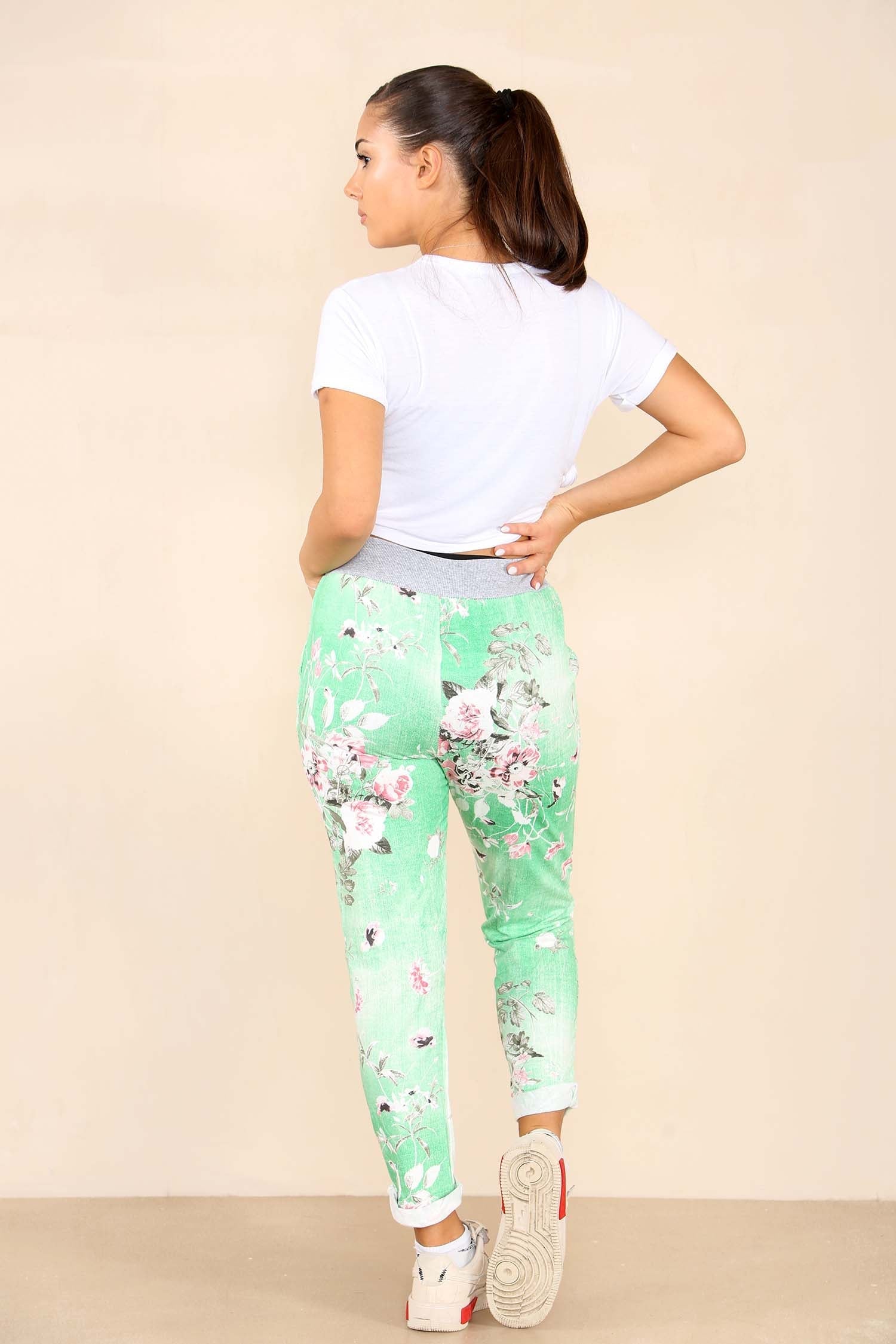 Black Plus Sise Italian Floral Print Drawstring Cotton Joggers For Women 22 - Dropwear