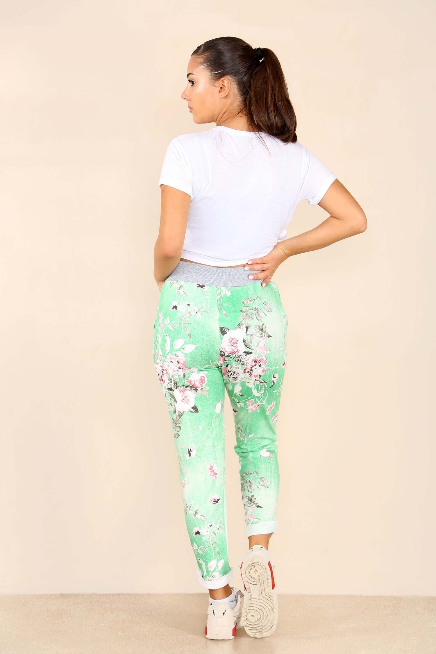 Blue Plus Sise Italian Floral Print Drawstring Cotton Joggers For Women 20 - Dropwear