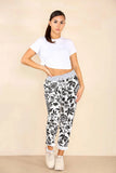 Black Plus Size Italian Leaf Print Drawstring Cotton Joggers For Women 18 - Dropwear