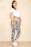 Black Plus Size Italian Leaf Print Drawstring Cotton Joggers For Women 20 - Dropwear