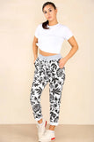 Black Plus Size Italian Leaf Print Drawstring Cotton Joggers For Women 16 - Dropwear
