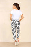 Blue Plus Size Italian Leaf Print Drawstring Cotton Joggers For Women 22 - Dropwear