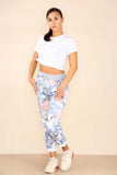Sky Blue Plus Size Italian Rose Flower Print Drawstring Cotton Joggers For Women 20 - Dropwear