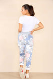 Sky Blue Italian Rose Flower Print Drawstring Cotton Joggers For Women 14 - Dropwear