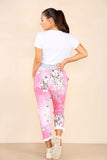Blue Plus Size Italian Floral Print Drawstring Baby Pink Cotton Joggers For Women 16 - Dropwear