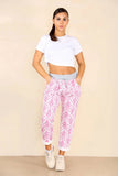 Baby Pink Plus Size Italian Floral Texture Print Drawstring Cotton Joggers For Women 20 - Dropwear