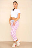 Baby Pink Plus Size Italian Floral Texture Print Drawstring Cotton Joggers For Women 16 - Dropwear