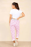 Baby Pink Plus Size Italian Floral Texture Print Drawstring Cotton Joggers For Women 18 - Dropwear