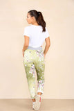 Lime Green Plus Sise Italian Floral Print Drawstring Cotton Joggers For Women 20 - Dropwear