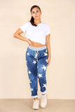 Dark Denim Plus Size Italian Star Print Drawstring Cotton Joggers For Women 16 - Dropwear