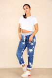 Dark Denim Plus Size Italian Star Print Drawstring Cotton Joggers For Women 18 - Dropwear