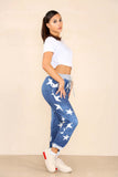 Dark Denim Plus Size Italian Star Print Drawstring Cotton Joggers For Women 20 - Dropwear