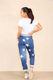 Dark Denim Italian Star Print Drawstring Cotton Joggers For Women 14 - Dropwear