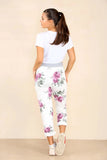 Plus Size Italian Floral Print Drawstring Cotton Joggers - Pink & Blue For Women  - Dropwear