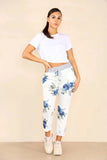 Blue Plus Size Italian Floral Print Drawstring Cotton Joggers - Pink & Blue For Women 20 - Dropwear