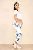 Plus Size Italian Floral Print Drawstring Cotton Joggers - Pink & Blue For Women  - Dropwear
