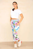 Multy Italian Floral Print Drawstring Cotton Joggers - Multi Color For Women 10 - Dropwear