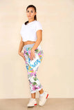 Multy Italian Floral Print Drawstring Cotton Joggers - Multi Color For Women 14 - Dropwear