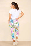Italian Floral Print Drawstring Cotton Joggers - Multi Color For Women  - Dropwear