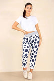 White Plus Size Italian Dotted Print Drawstring Cotton Joggers For Women 22 - Dropwear