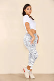 White Plus Size Italian Flower Bale Print Drawstring Cotton Joggers For Women 20 - Dropwear