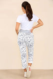 White Plus Size Italian Flower Bale Print Drawstring Cotton Joggers For Women 22 - Dropwear