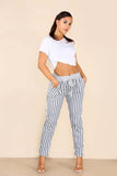 Grey Plus Size Italian Stripe Print Drawstring Cotton Joggers For Women 20 - Dropwear