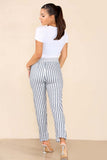 Grey Plus Size Italian Stripe Print Drawstring Cotton Joggers For Women 22 - Dropwear