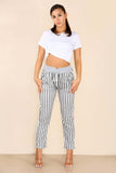 Plus Size Italian Stripe Print Drawstring Cotton Joggers For Women  - Dropwear