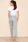 Plus Size Italian Stripe Print Drawstring Cotton Joggers For Women  - Dropwear