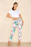 White Plus Size Italian Tropical Print Drawstring Cotton Joggers For Women 16 - Dropwear