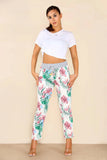 White Italian Tropical Print Drawstring Cotton Joggers For Women 8 - Dropwear
