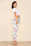 White Italian Tropical Print Drawstring Cotton Joggers For Women 10 - Dropwear