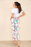 White Italian Tropical Print Drawstring Cotton Joggers For Women 12 - Dropwear