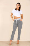 Dogtooth Black Plus Size Italian Dogtooth Print Drawstring Cotton Joggers For Women 20 - Dropwear
