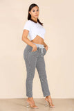 Dogtooth Black Plus Size Italian Dogtooth Print Drawstring Cotton Joggers For Women 18 - Dropwear