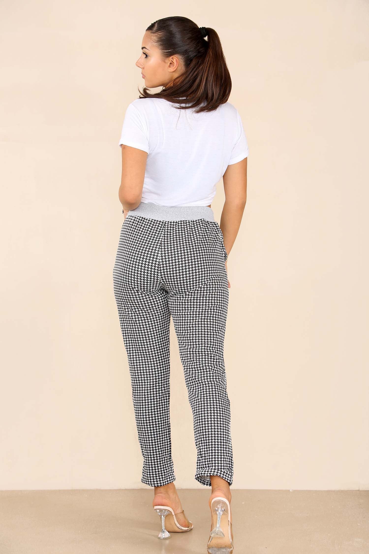 Dogtooth Black Plus Size Italian Dogtooth Print Drawstring Cotton Joggers For Women 22 - Dropwear