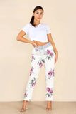 Blue Plus Size Italian Floral Print Drawstring Cotton Joggers - Pink & Blue For Women 18 - Dropwear