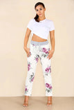 Pink Plus Size Italian Floral Print Drawstring Cotton Joggers - Pink & Blue For Women 20 - Dropwear