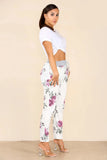 Pink Plus Size Italian Floral Print Drawstring Cotton Joggers - Pink & Blue For Women 16 - Dropwear