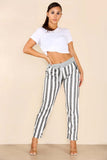 Plus Size Italian Striped Print Drawstring Cotton Joggers For Women  - Dropwear