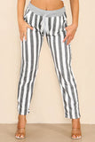 Black Italian Striped Print Drawstring Cotton Joggers For Women 10 - Dropwear