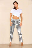 Italian Striped Print Drawstring Cotton Joggers For Women  - Dropwear