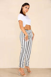 Plus Size Italian Striped Print Drawstring Cotton Joggers For Women  - Dropwear