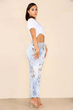 Baby Pink Plus Sise Italian Floral Print Drawstring Cotton Joggers For Women 22 - Dropwear