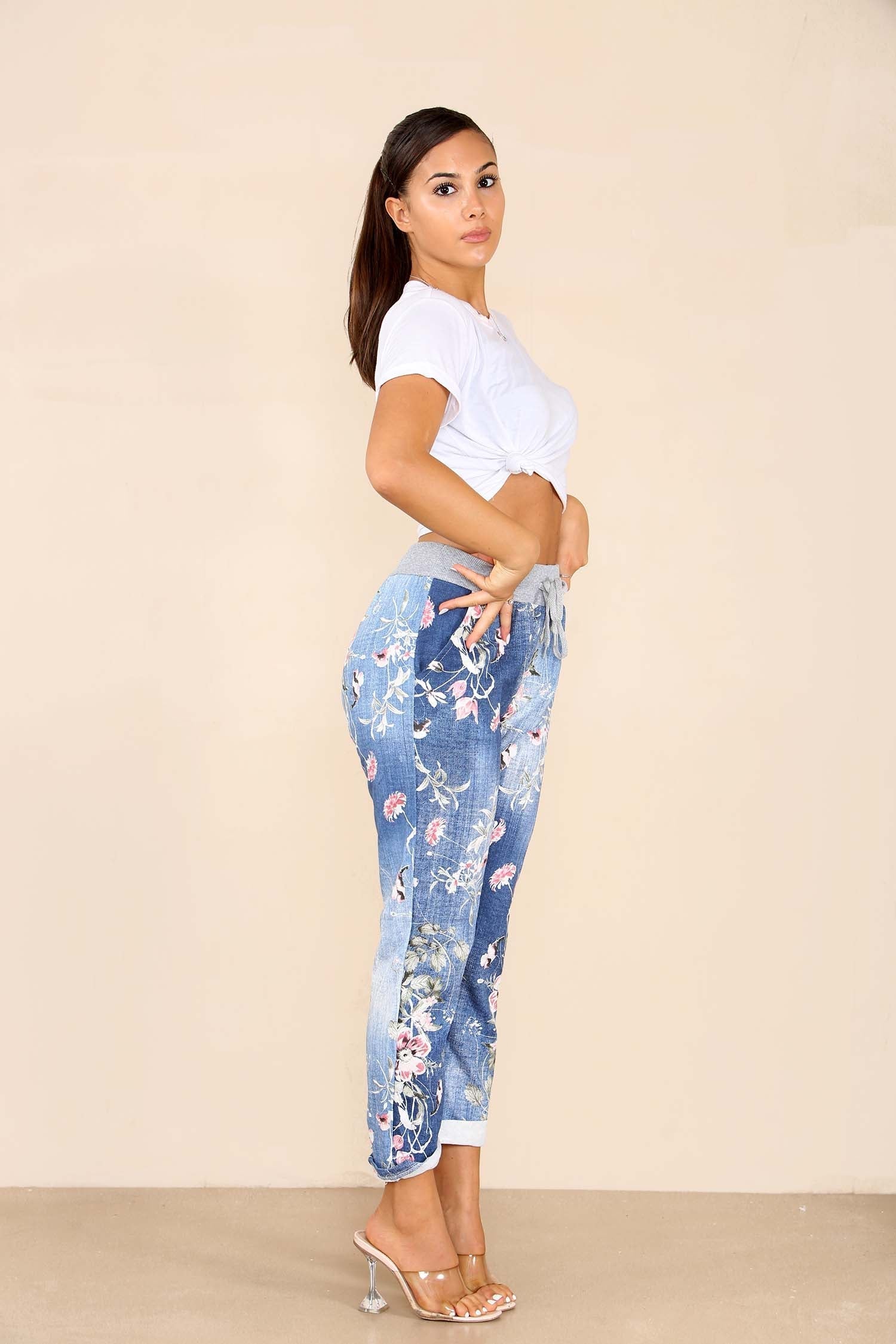 Pista Plus Sise Italian Floral Print Drawstring Cotton Joggers For Women 16 - Dropwear